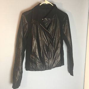 Vegan faux leather jacket, black tailored